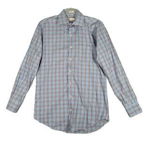 Peter Millar Shirt Men Medium Blue Purple Plaid Button Down Preppy Career Casual